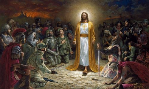 4573067-kneeling-soldier-warrior-jon-mcnaughton-jesus-christ-painting-glowing-sword-the-tree-of-the-knowledge-of-good-and-evil